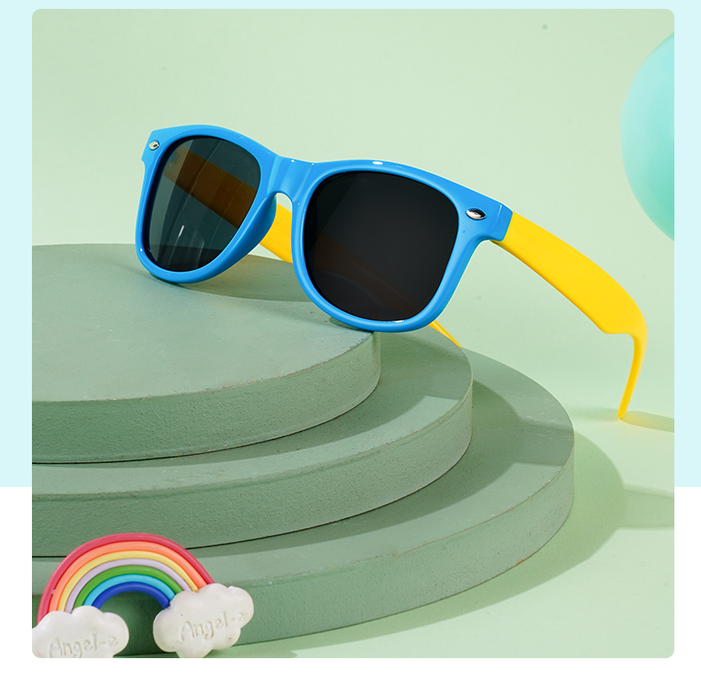 Angelamiao Children's Sunglasses for Boys, Kids' Sunglasses, UV Protection Children's Glasses, Blue Frame Back-To 12