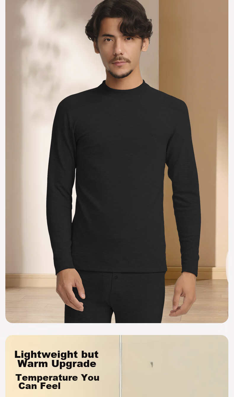 SEPTWOLVES Men's Thermal Underwear Autumn Winter Fleece Lined Far Infrared Heating Mid-High Neck Base Layer Top (Increases Temperature by 9.7°C) 12