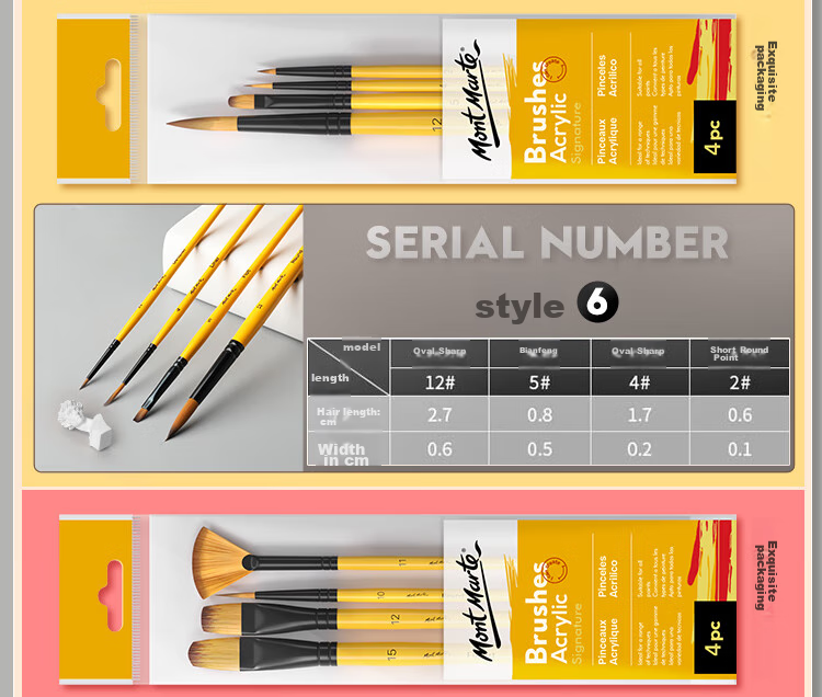 Mont Marte Gouache Brushes, Set of 6, Watercolor Brushes for Children's Watercolor Painting, Art Paint Line Brushes, Round Tip Flat Brush Set for Students, BMHS0008 Sketching, Marker Drawing 17