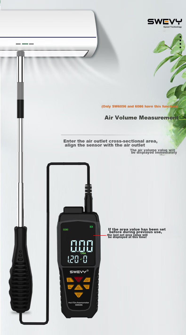 Suwei Anemometer Measures Wind Speed, High-Precision Handheld Air Flow Meter SW6016 9