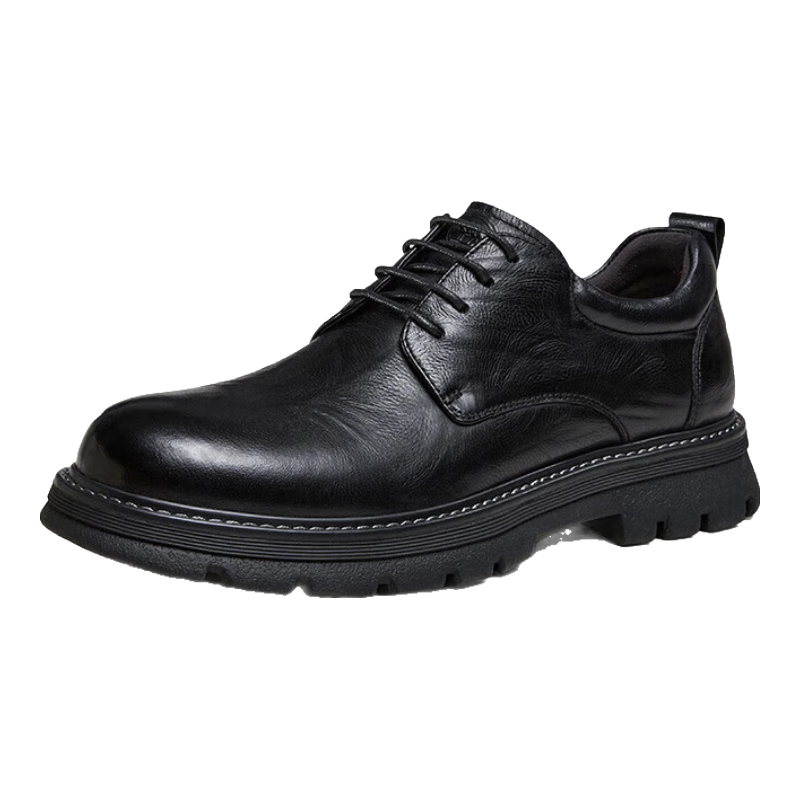 CAMEL Brand Casual Commuter Leather Shoes, Cowhide Wrinkled Vintage Formal Men's Wedding Shoes, P14A201635, Black, Size 41