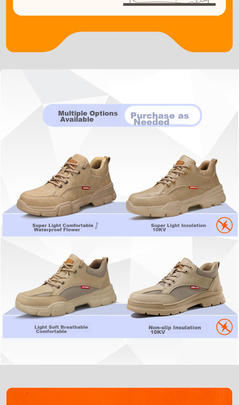 JUNBU Safety Shoes for Men, Steel Toe Cap, Anti-Smashing And Anti-Puncture, Ultra-Light Soft Sole, Comfortable Construction Site Safety Work Shoes 1115F Size 42 10