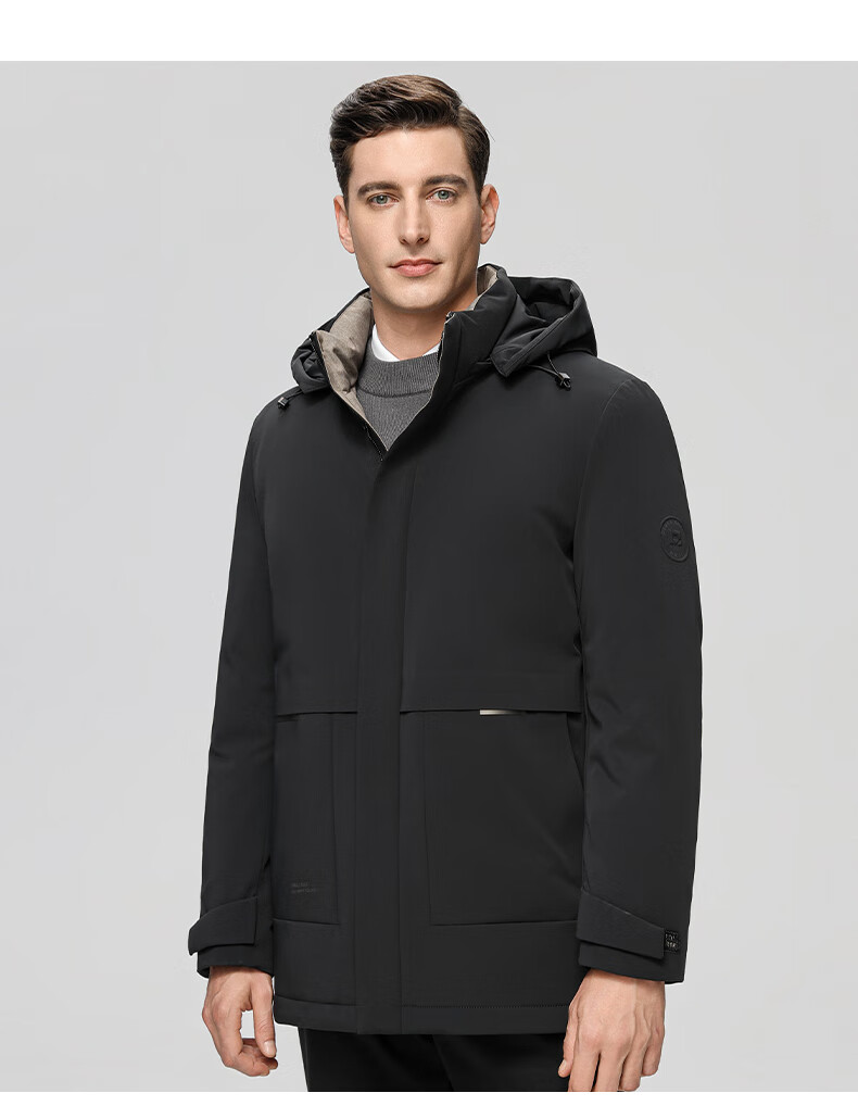 YAYA Men's Goose down Jacket, Thickened Mid-Length Style, Winter Warmth, for Young And Middle-Aged, Detachable Hooded down Coat, 25779AB 13