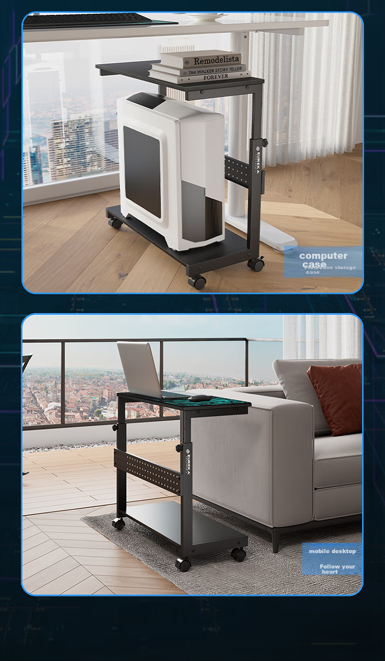 PSEAT Mobile Computer Stand, Multi-Layer Tray Rack for Desktop Computers, Printer Stand, Walnut Color 9