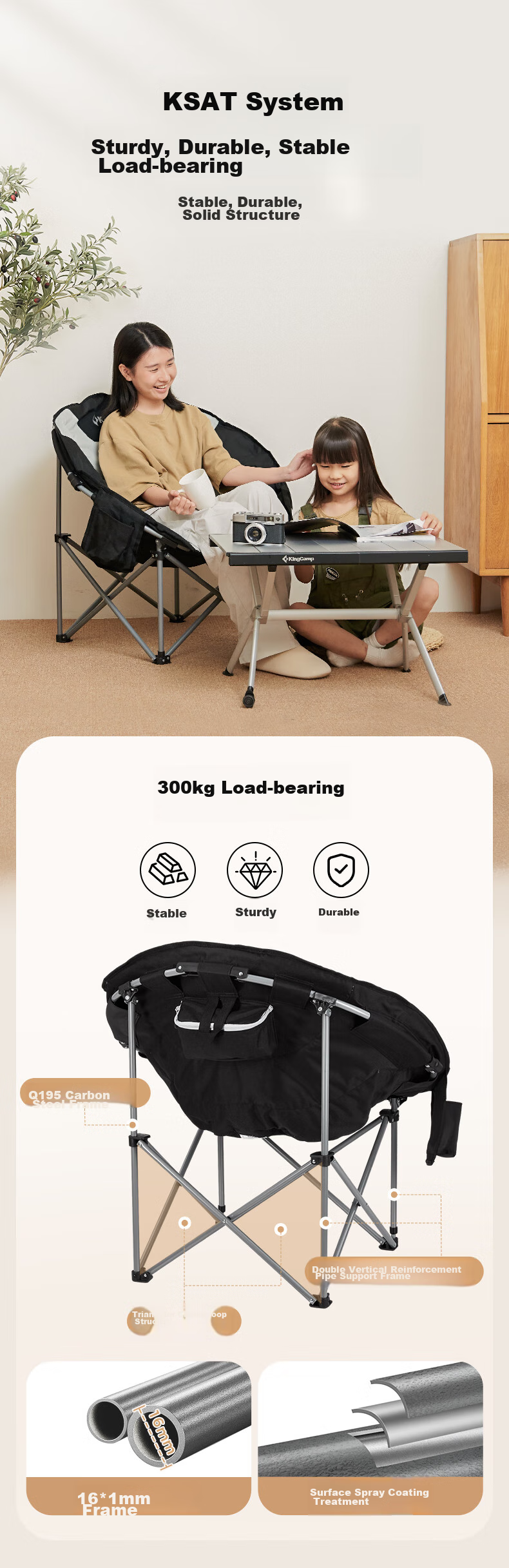 KingCamp Folding Chair, Outdoor Chair, Balcony Leisure Chair, Portable Fishing Beach Chair, Sofa Chair, Extra Large And Thick KC3989 7