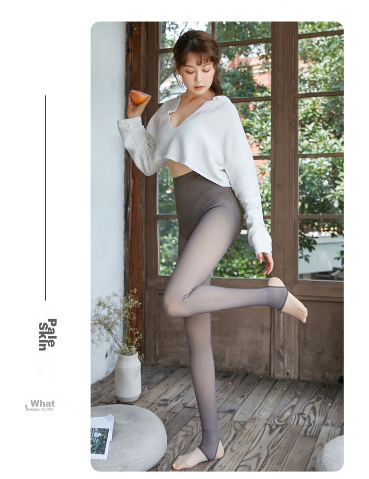 LangSha Women's Leggings for Spring And Summer, Thin Fleece-Like Seamless Pantyhose, Flight Attendant Gray, Skin-Translucent, High-Waisted Tummy Control And Butt-Lifting Pants, Gray with Seamless Cuff 14