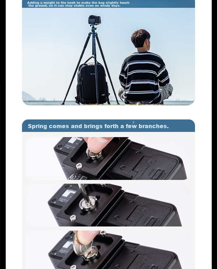 Fotopro Air Three Dual Panoramic Carbon Fiber Camera Tripod for Mirrorless And DSLR Photography And Videography, Deep Blue, Weight/0.9KG, Phone Clamp 26