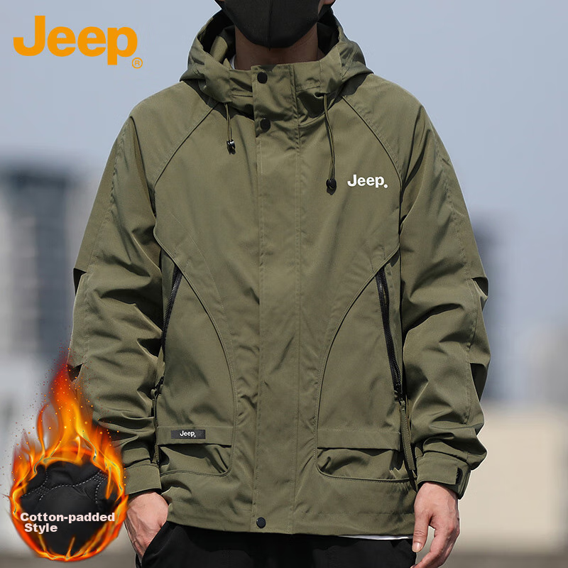 JEEP Men's Jacket, Spring And Autumn Outerwear, Casual Loose Workwear Clothing for Men, Army Green with Cotton Lining, 4XL