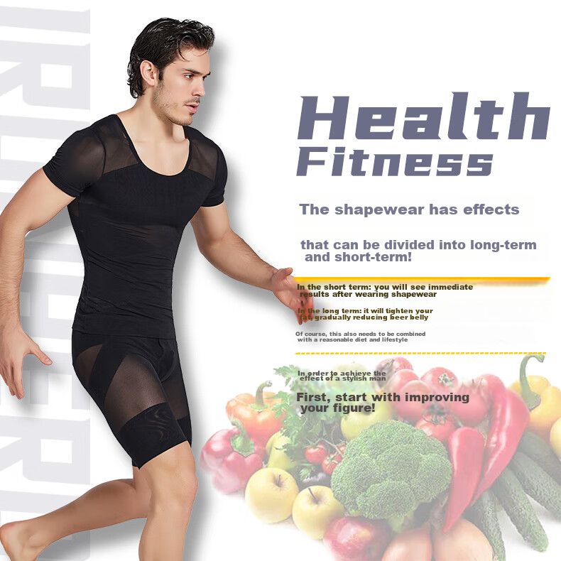 LangSha Men's Short Sleeve Shapewear Shirt, Tummy Control, Beer Belly Reduction, Thin Breathable, Tight-Fitting Men's Body Shaper, High Elasticity, Chest Compression, Shoulder Expansio 28