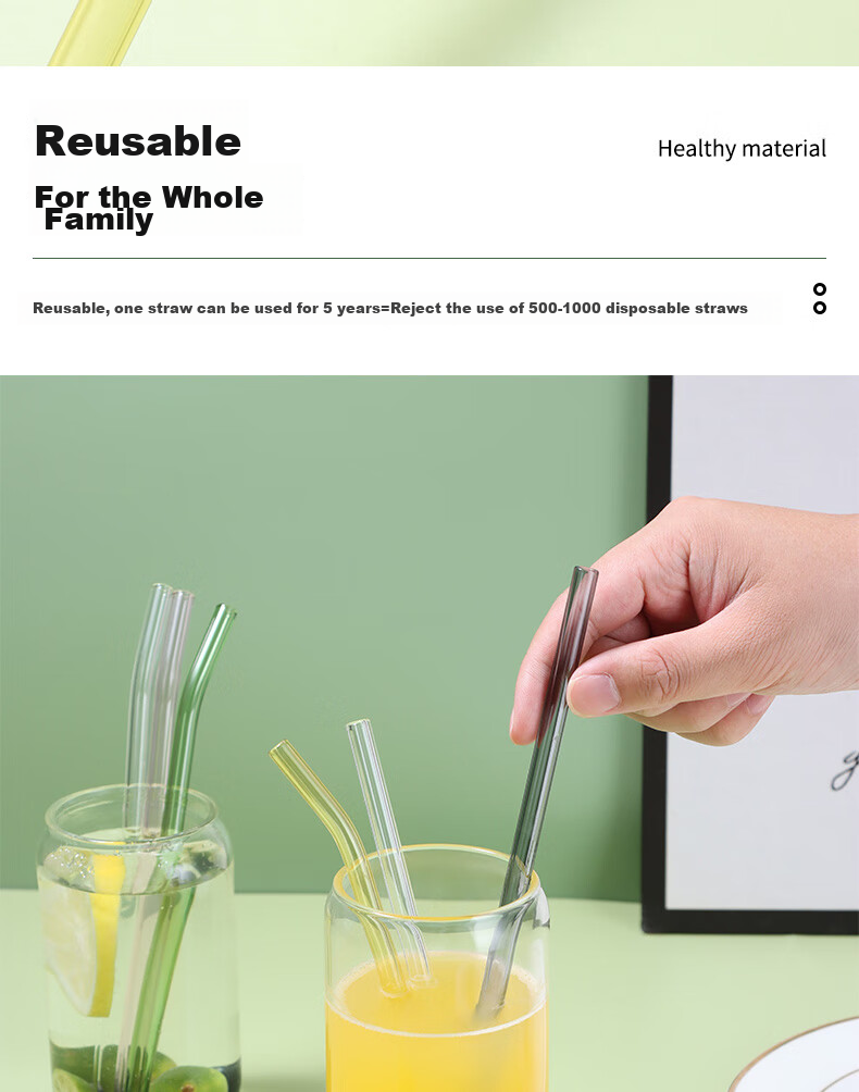 BJ High Borosilicate Glass Straw, Heat-Resistant Transparent Water Cup Straw, Non-Disposable Milk Tea Straw, Straw Set 11