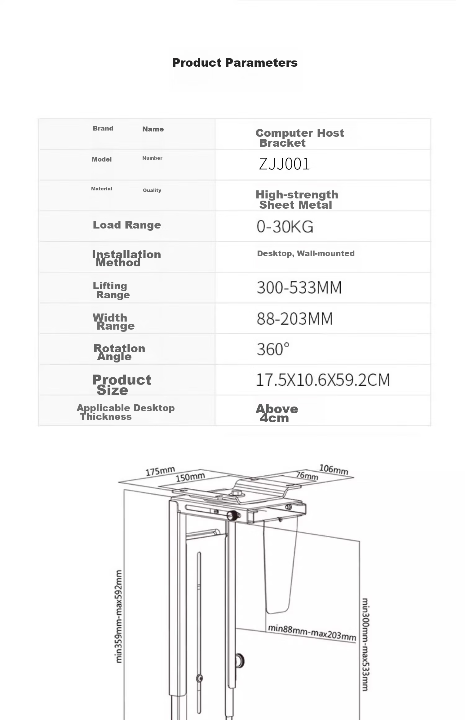 Zhiercheng Computer Tower Stand Adjustable Desk, Computer Case Hanging Bracket, Desktop Computer Chassis Support Rack, Adjustable Size And Rotating Angle, Easy Cable Management 4