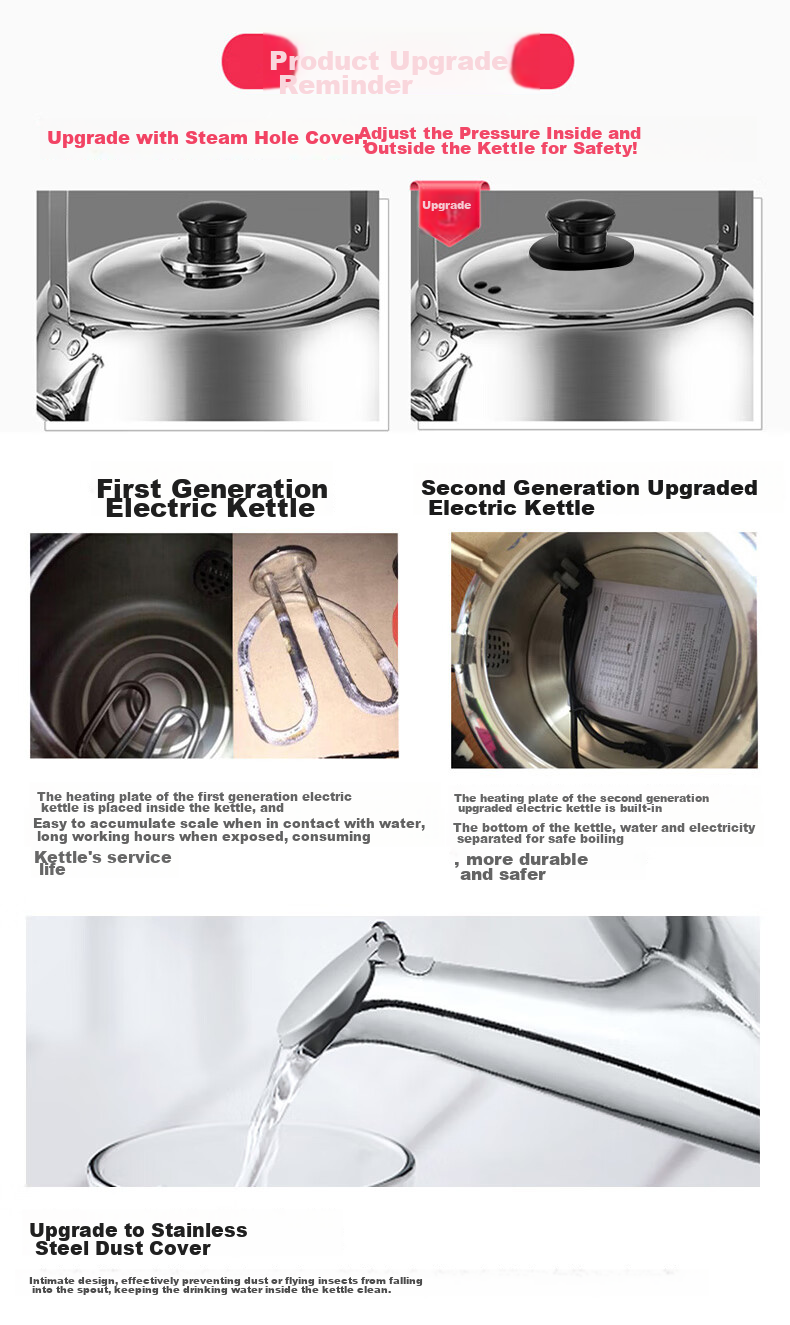 AUX Electric Kettle, Hot Water Kettle, 304 Stainless Steel, 6L Large Capacity, Warm Water Pot, Boiling Kettle, Commercial And Household Use, HX-15N66 2