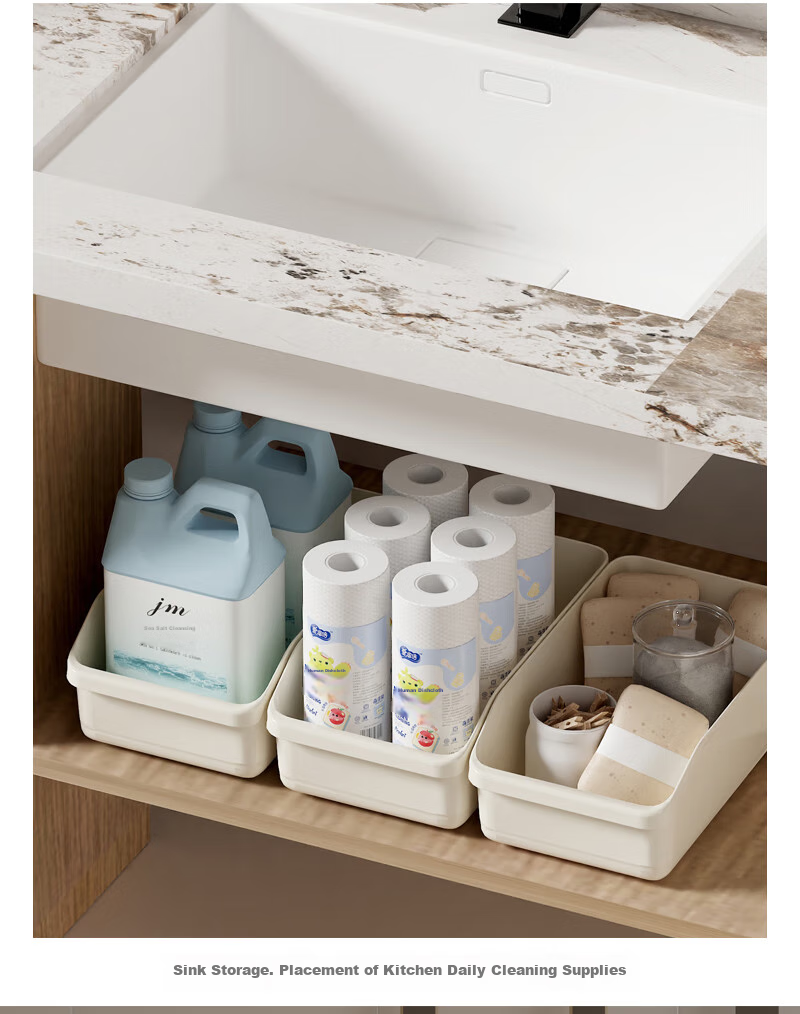 Baicaoyuan Storage Box, Kitchen Organizer with Wheels, Cabinet Clutter Storage Basket, Under-Sink Organizer, Set of 2 11
