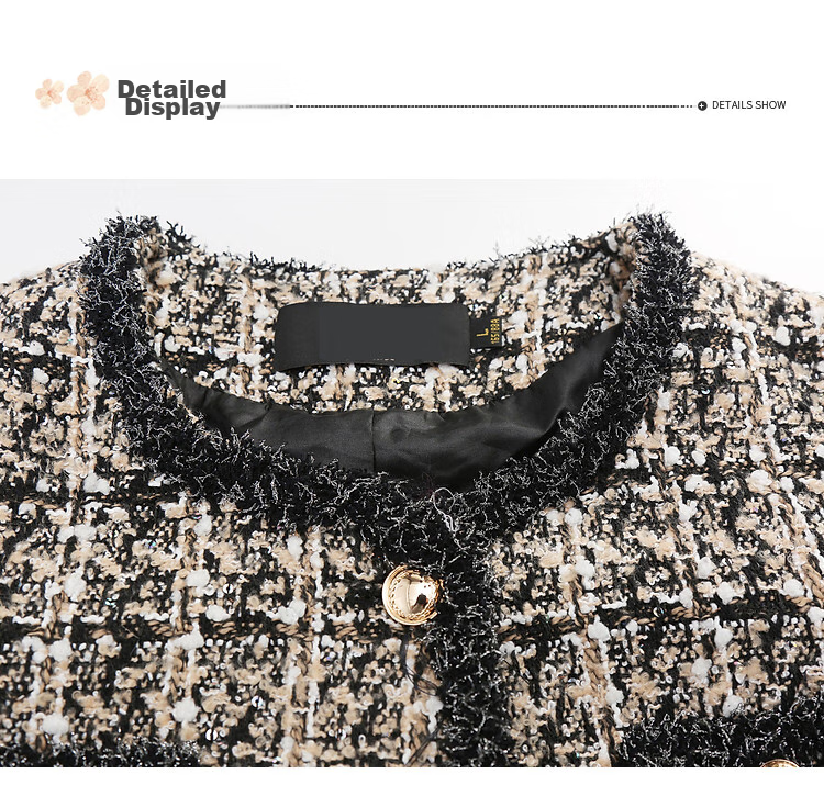 QianLian Mom's Spring Short Jacket, Middle-Aged Women's Chanel-Style Long-Sleeve Top, Middle-Aged And Elderly Spring And Autumn Casual Low-Heel Blazer 19
