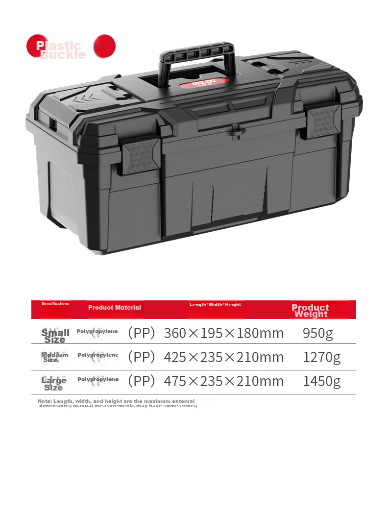 DELIXI Black Diamond Thickened Toolbox Storage Box, Large Industrial-Grade Hardware, Household Portable Car-Mounted Multifunctional Repair Tool 15