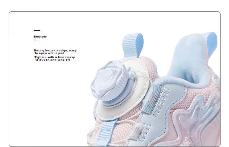 361° Children's Shoes, Kids' Sports Shoes, Winter Girls' Lightweight Leather Casual Shoes with Rotary Buckle, Blue, Size 32 72
