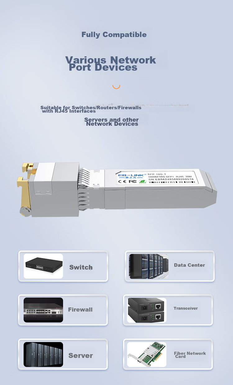 EB-LINK SFP+ 10 Gigabit Electrical Port Optical Module, 30 Meters 10G Optical to Electrical Converter Module, Fiber Port to RJ45 Electrical Port Adapter, Compatible with Huawei H3C And Dips 2