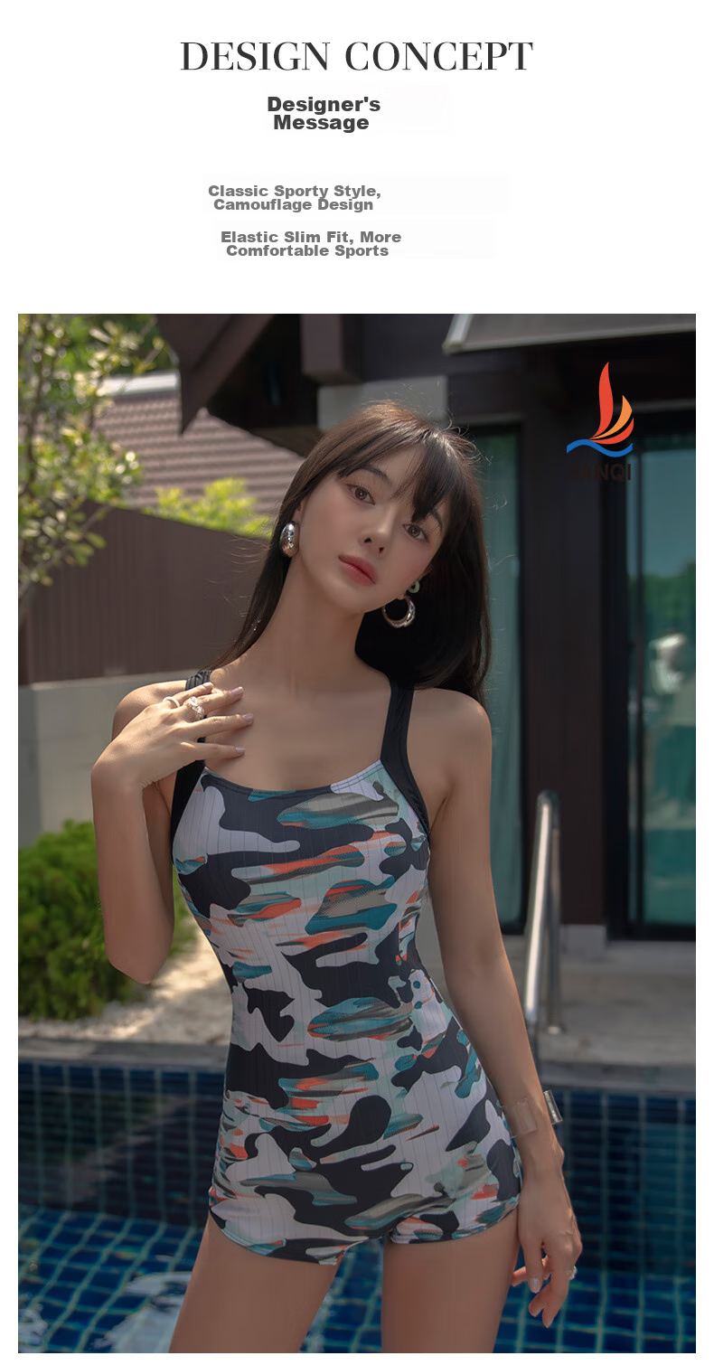 Sanqi Conservative One-Piece Swimsuit for Women with Boyshort Bottom, Professional Training Swimwear for Hot Springs And Sports, Plus Size 24050 Floral Pattern L 2