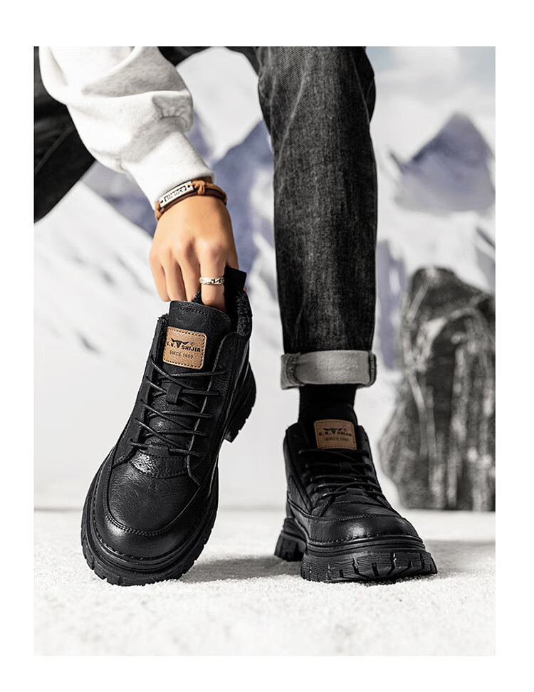 Bull Family Martin Boots Men New British Style Mid-High Casual Shoes Outdoor Fleece-Lined Warm Work Boots for Men 22