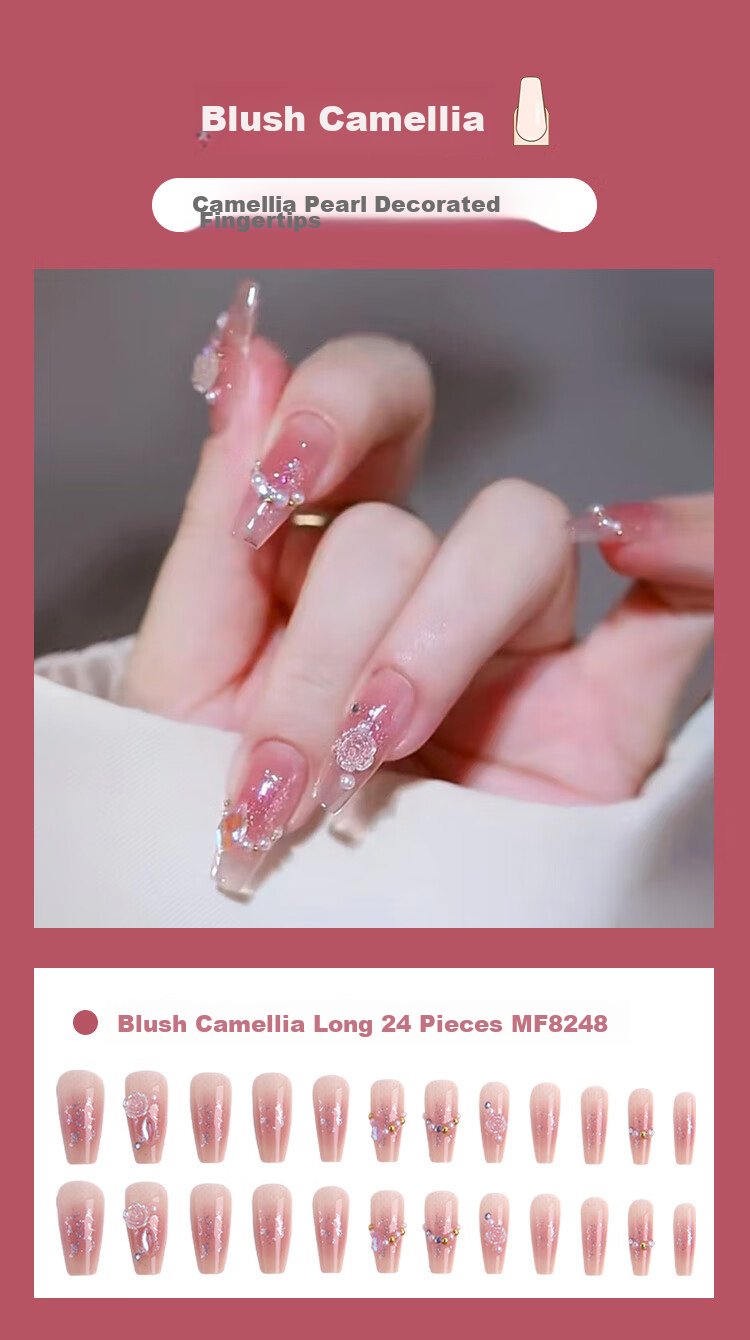 Meifuyu Nail Stickers (Crystal Butterfly), Long Fake Nails, Jelly Gel Removable, with Tools, MF8247 9