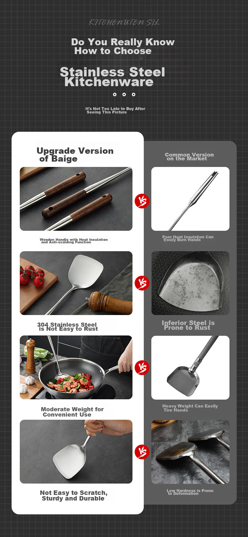 Bayco Stainless Steel Mushroom-Shaped Spatula, Cooking Spatula, Kitchen Heat-Resistant, Extended Handle for Home Use, BC10671 3