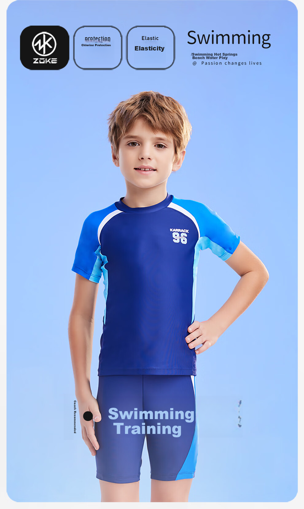 ZOKE Children's Swimwear, Student Sun Protection, Boys' Two-Piece Short-Sleeve Shorts, Beach Water Play Swimsuit, 119503503 1