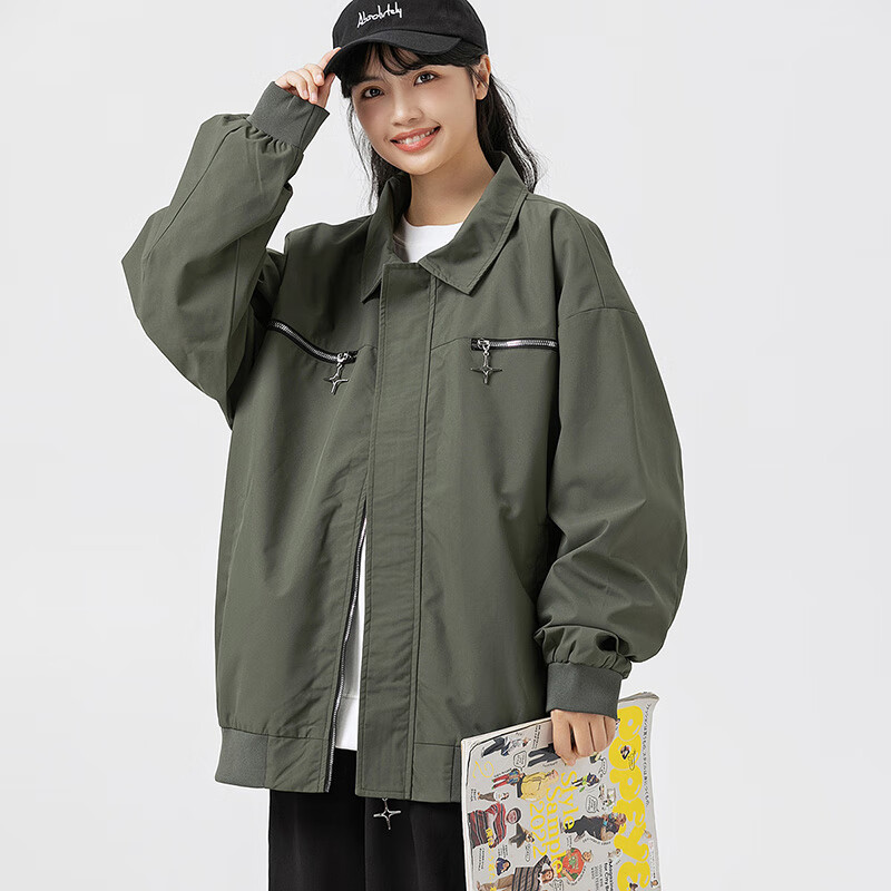 Dingfengbaoluo American-Style High Street Jacket for Men, Spring And Summer Trendy Loose-Fit Lapel Jacket, Casual Outerwear YM9952 Dark Green 2XL