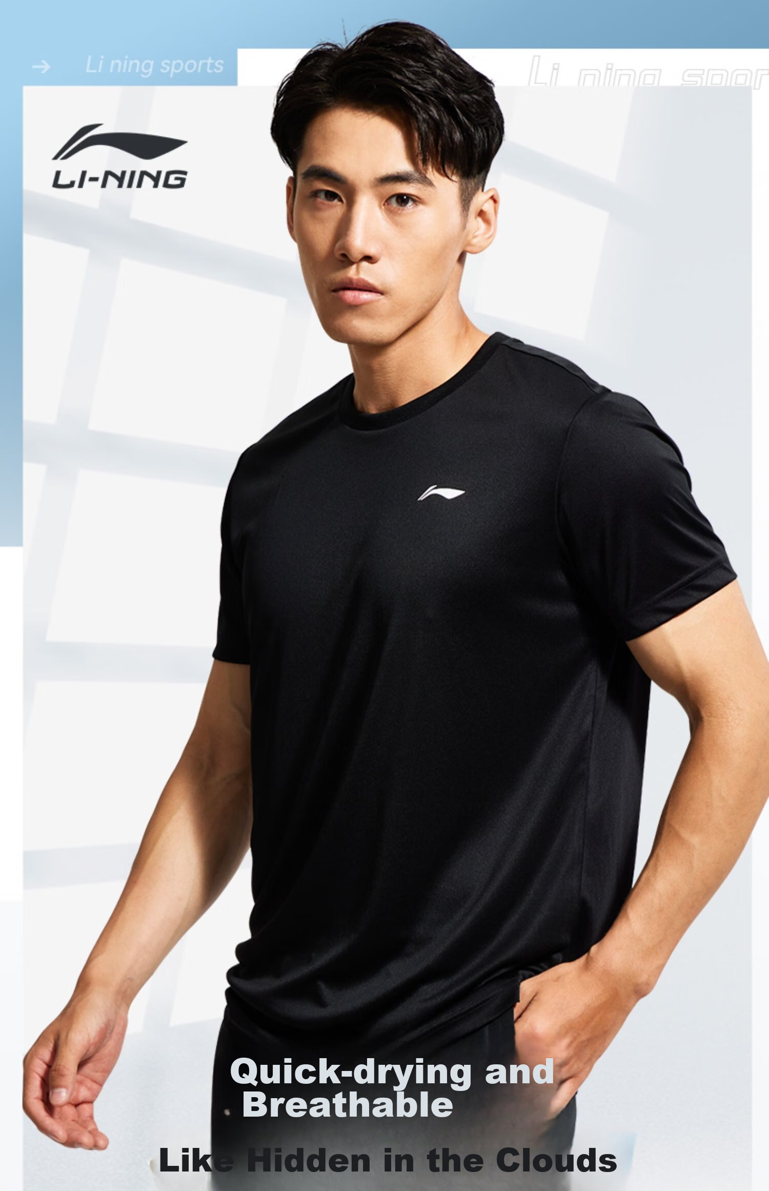 Li-Ning Short-Sleeve T-Shirt for Men, Summer Style, Trendy Printed Couple's Design, Loose-Fitting Casual Breathable Round Neck Sports Top 1