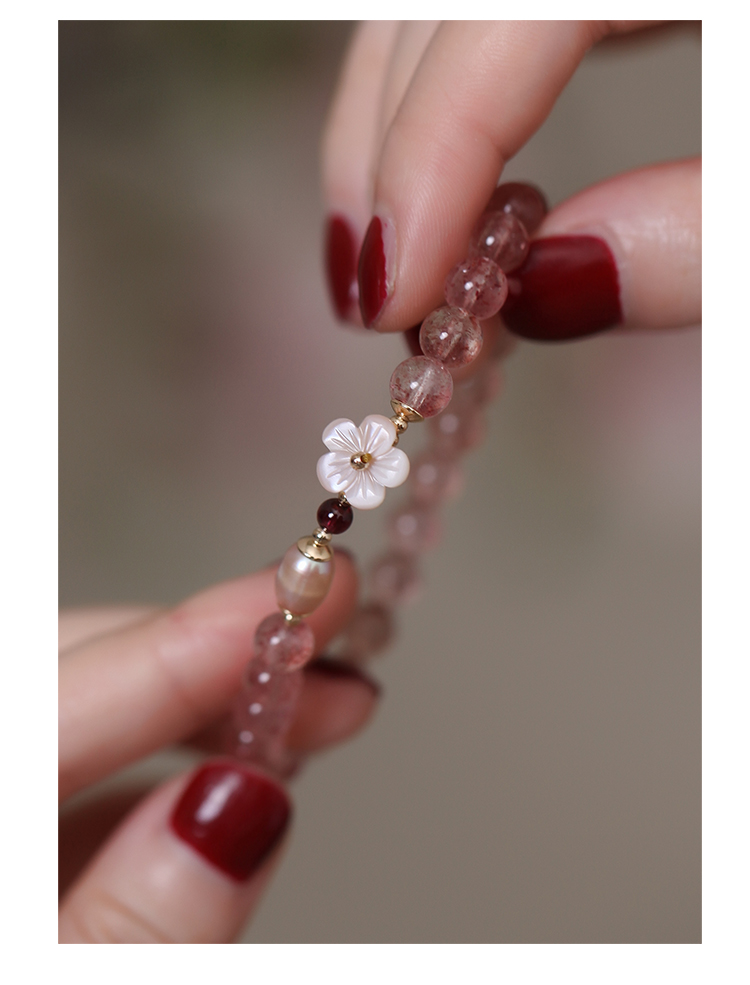 Fenghuangniepan Natural Strawberry Crystal Bracelet for Women, 2026 New Peach Blossom Pink Crystal Beaded Bracelet, Birthday Gift for Girlfriend 14