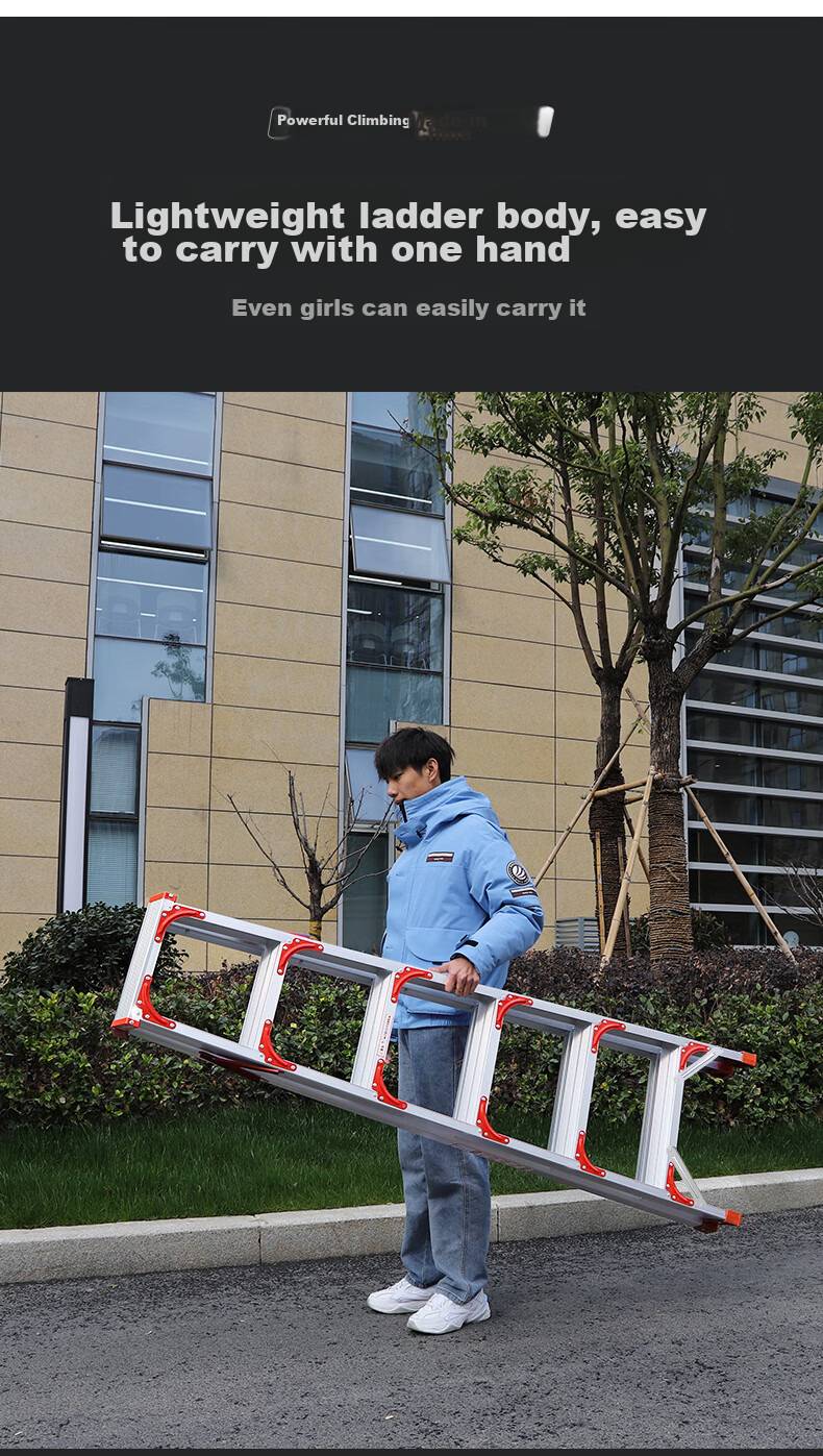 Cenggao Aluminum Alloy Household A-Frame Ladder, Folding Engineering Ladder, Warehouse Industrial Ladder, Red Reinforced And Sturdy Model with 5 Steps 12