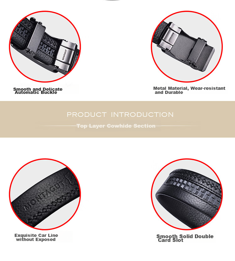MONTAGUT Men's Leather Belt, Automatic Buckle, Formal And Casual Wear, Father's Day Gift Box, Practical for Me 6