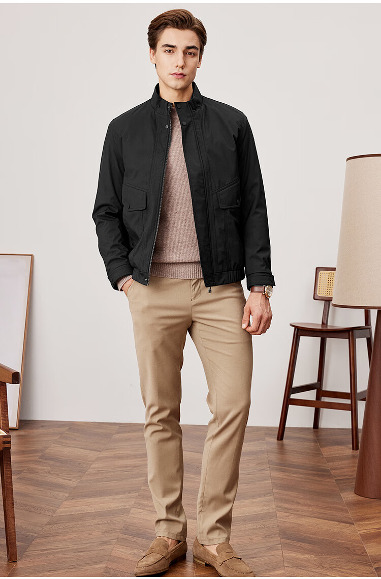 FIRS Men's Autumn Winter Quilted Thickened Warm Windproof Stand Collar Business Casual Comfortable Skin-friendly Pocket Jacket 5