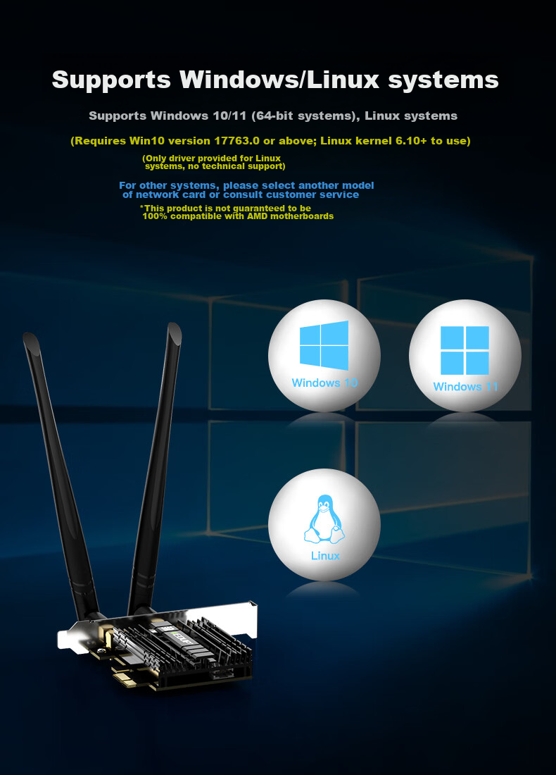 EDUP WiFi7 Wireless Network Card Self-Operated BE200 Tri-Band 8774M Desktop Computer Internal PCIE Bluetooth 5.4 Wireless Receiver Transmitter BE9715GS 10