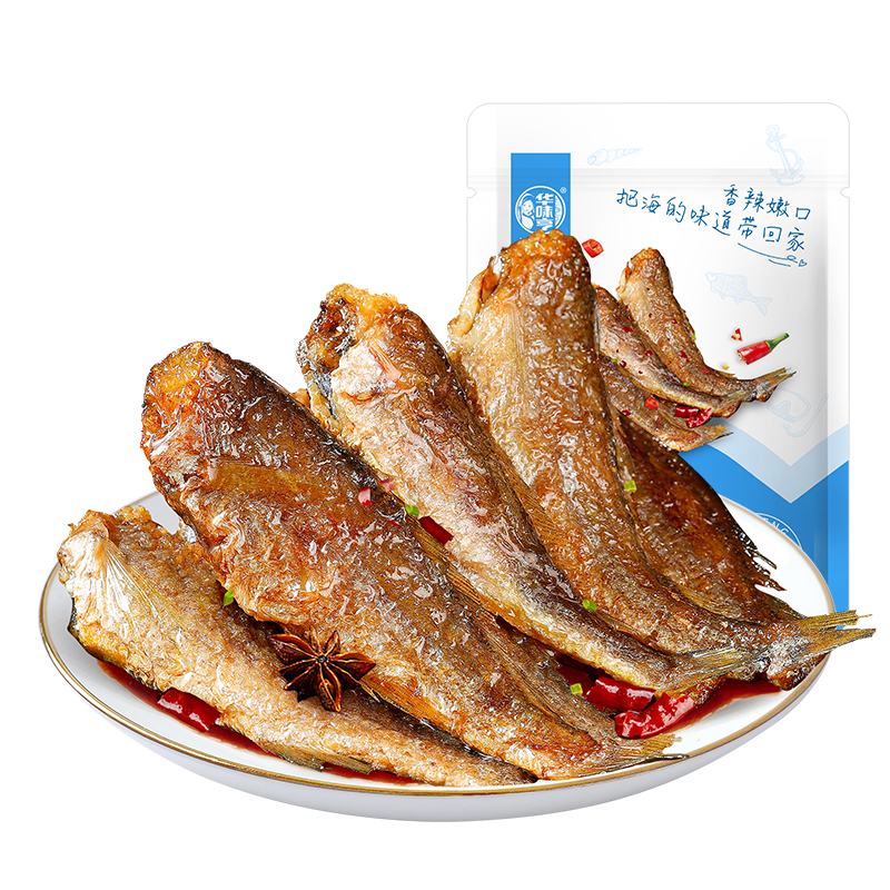 华味亨 香辣小黄鱼98g/袋舟山海味即食鲜卤小鱼干仔休闲零食