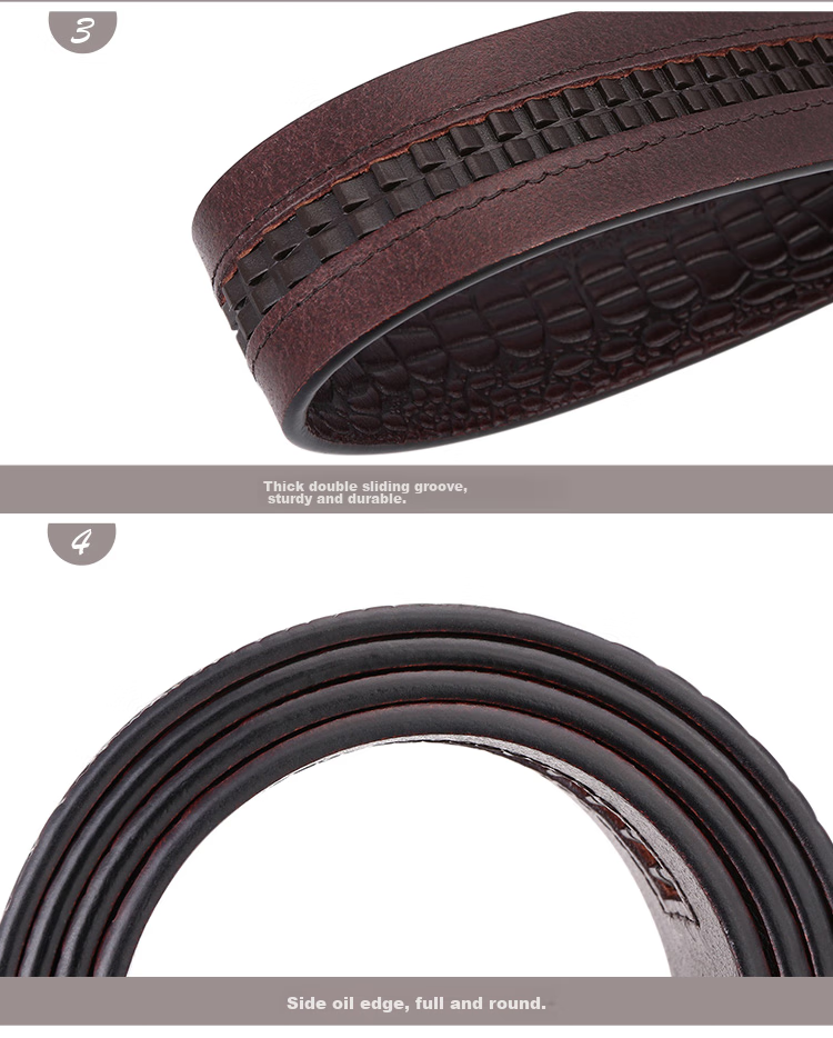 Cattlesboss Men's Leather Belt with Automatic Buckle, Alligator Pattern Business Belt 7075 Gift Elegant Black 110cm 15