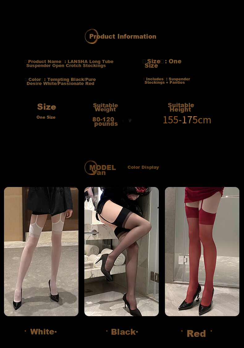 LangSha Suspender Stockings, Sexy Lace Crotchless Pantyhose, Ultra-Thin, Seductive, Hollow-Out Thigh-High Stockings 3