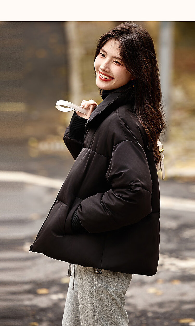 Fluffy Small Bread Winter Lightweight Warm Stand Collar Two-Way Wearing Cotton Jacket with Drawstring Short Women's Cotton Coat 17