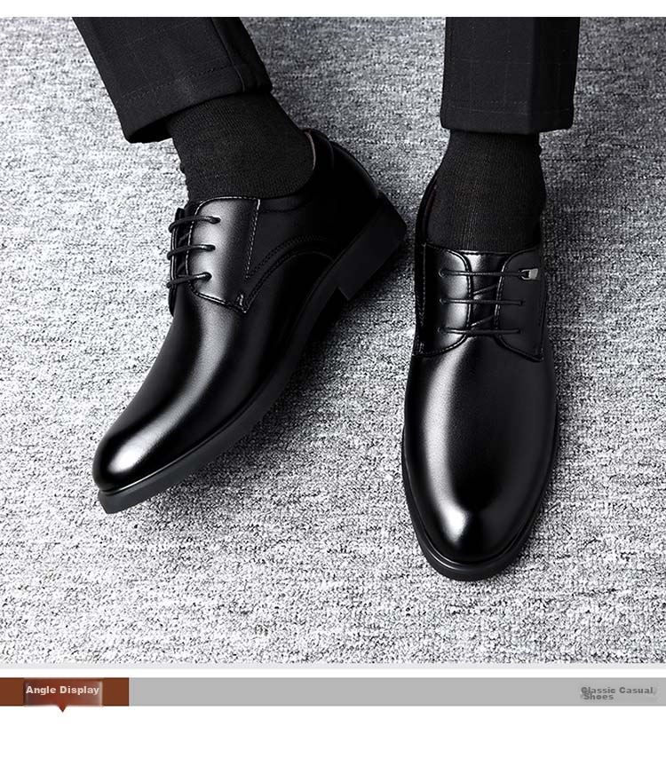 BEIOUTU Leather Shoes for Men, Formal Shoes, Fashionable Office Lace-Up Versatile Business Casual Shoes, Low-Top Men's Shoes, 8021 Black, Size 43 14
