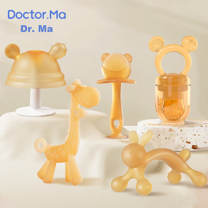 DOCTOR MA Baby Teether Mushroom-Shaped Teething Toy for Newborns And Children, Fruit-Shaped Chewable Bag, 5 Pieces