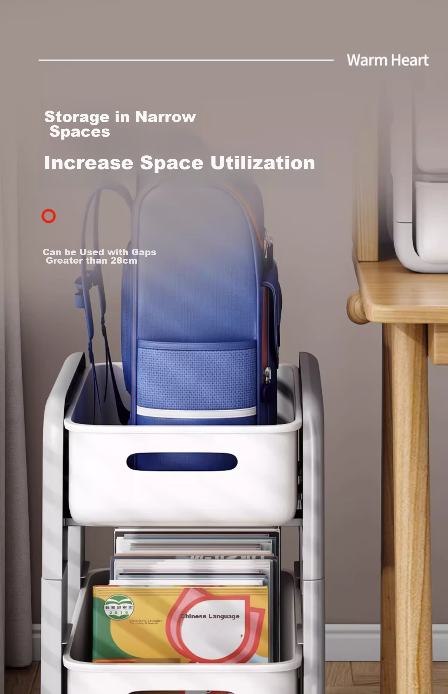 YOUQIN Backpack Storage Rack, Movable Small Cart, Floor-Standing Multi-Layer Under-Desk Book Storage Solution, Desktop Bookshelf 5