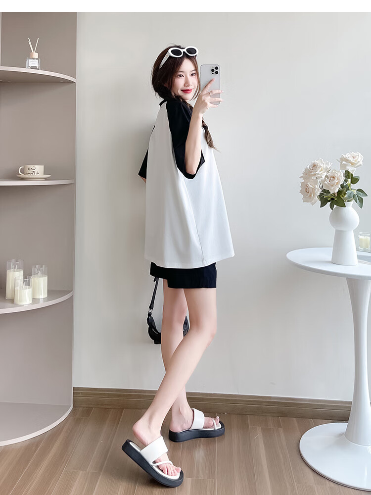 JOYNCLEON Maternity Summer Thin Loose Raglan Sleeve Printed T-Shirt and Versatile Shorts Set White L Jtz158115 17