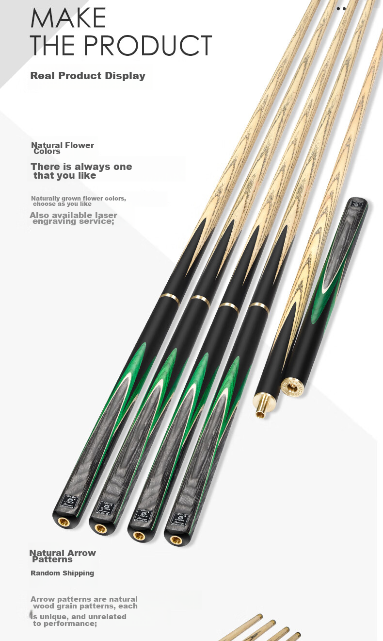 Aomi New Generation Green Storm Snooker Cue, Small Tip, Chinese 8-Ball Cue, Separate 10mm Gun Hand Series 7