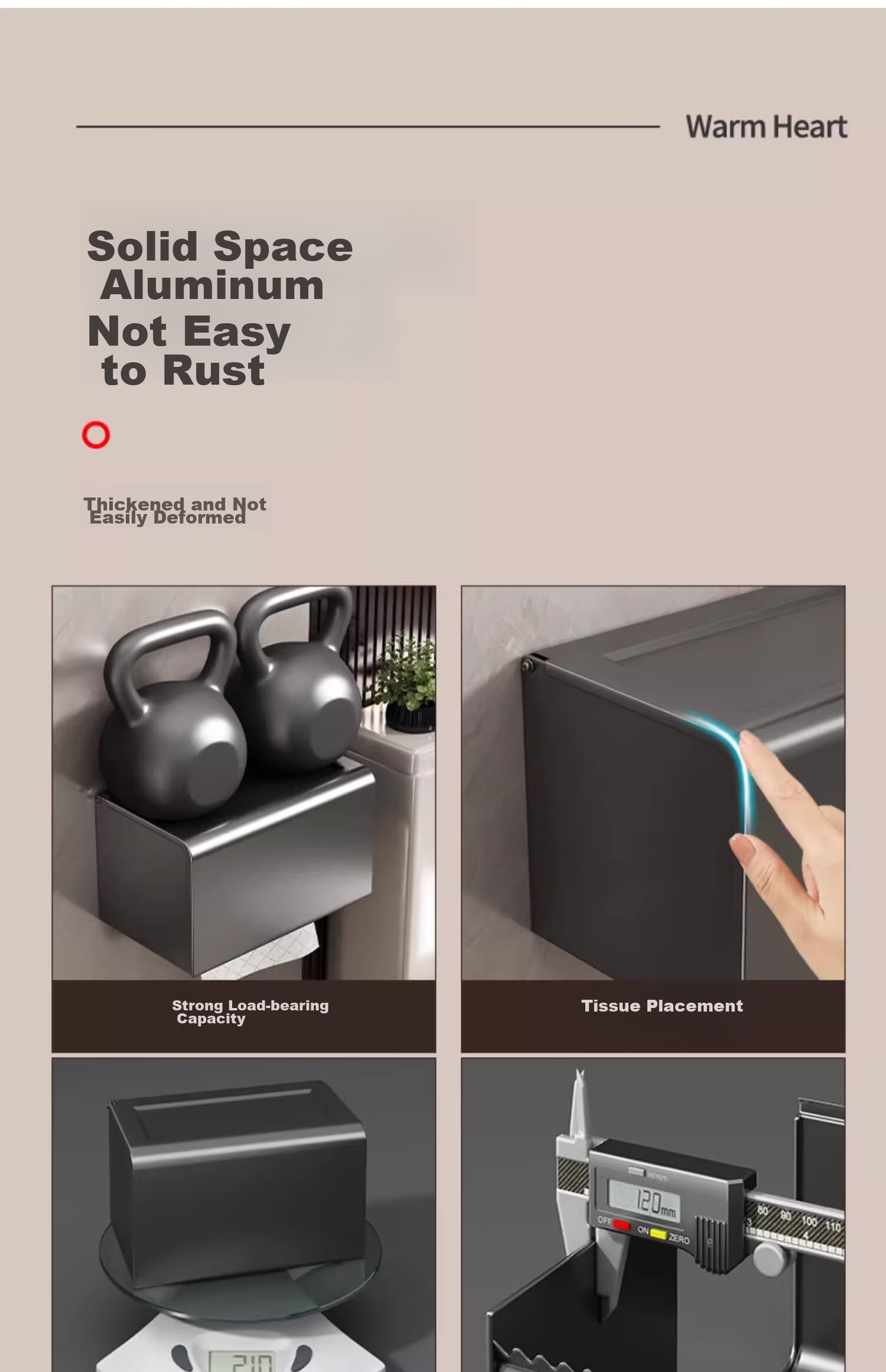 MUYA Gun Gray Bathroom Tissue Box, No Drilling Required, Waterproof Space Aluminum Wall-Mounted Toilet Paper Holder 11