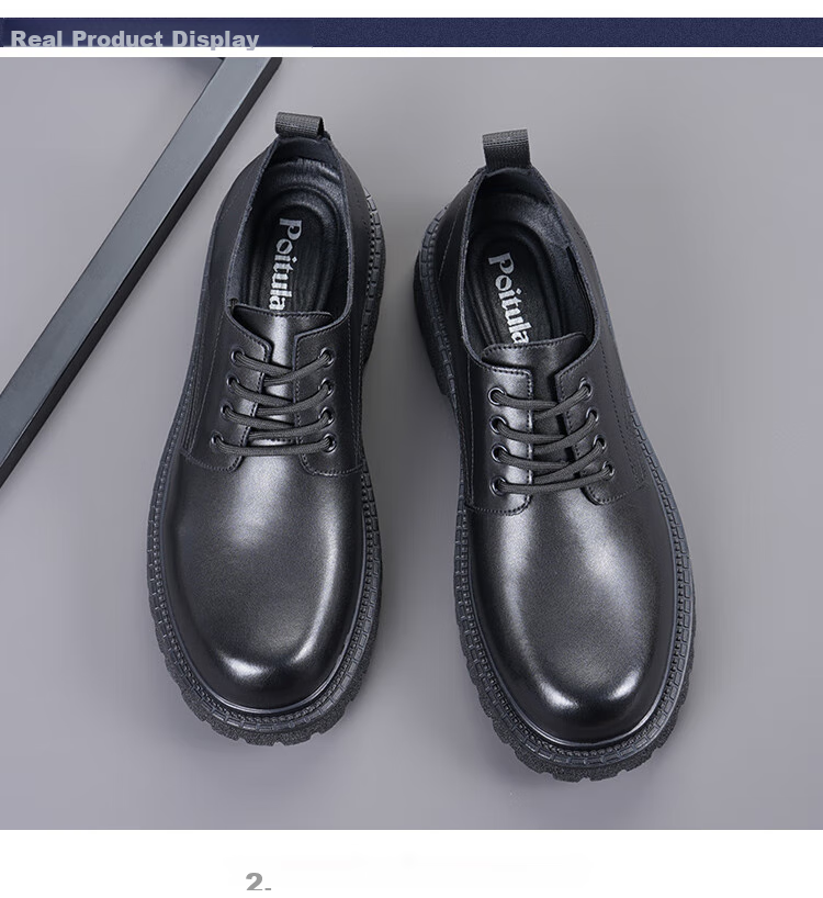 Poitulas Men's Lace-Up Dress Shoes, Business Casual Formal Shoes with Thick Soles, Derby Shoes for Men, Wear-Resistant, 6128 Black, Size 39 9