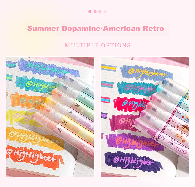 Kabaxiong Highlighters, Stackable, 6-Pack, High-Quality Student Marker Pens, Dual-Tip Non-Smear Journal Markers, Colorful Pens, American Retro Style 4