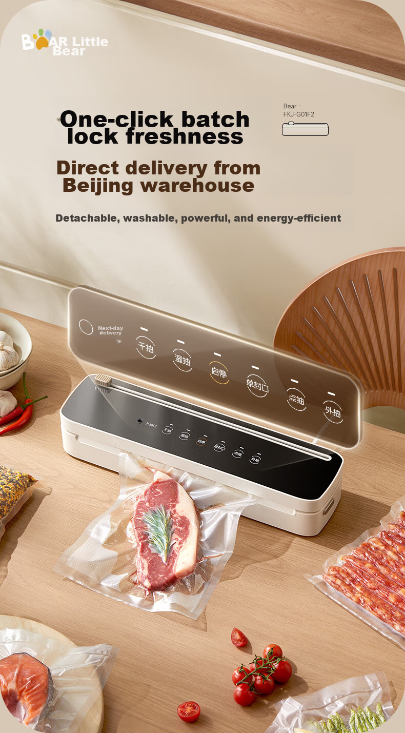 Bear Vacuum Sealing Machine, Home And Commercial Fully Automatic Vacuum Sealing All-In Machine, Dry And Wet Dual-Use Vacuum Sealer Packaging Machine FKJ-G01F2 3
