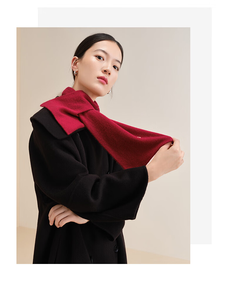 Wanshili WENSLI Cashmere Red Scarf, Women's Shawl, Warm, Gift for Girlfriend, Holiday Present, Gift Box Packaging, Song Yu 21