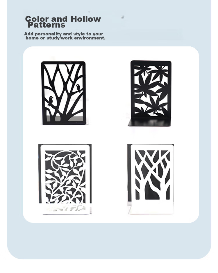 TANGO (17cm) L-Shaped Creative Hollow Vines Metal Iron Bookends, Simple Desktop Storage Rack, Bookends 2 Pieces, Office And Study Supplies Back-To Essential, White 7