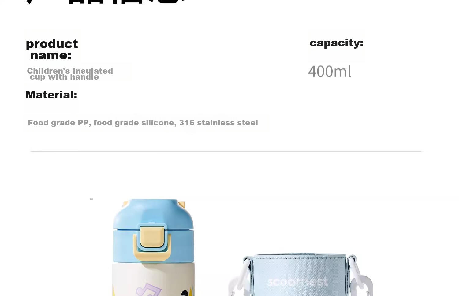 Scoornest Children's Insulated Cup with Straw, Direct Drinking Water Bottle, 316 Stainless Steel, for Primary School Students, Toddlers, Kindergarten Water Bottle - Panda Blue 23