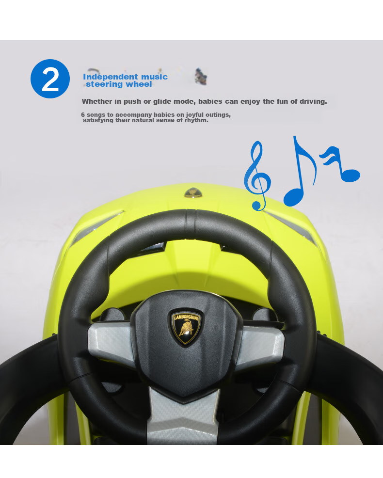 CHILOKBO Lamborghini Children's Push-Push Car, 1-3 Years Old, Four-Wheel Scooter, Baby Noise Reduction Wheels with Music, Gree 13